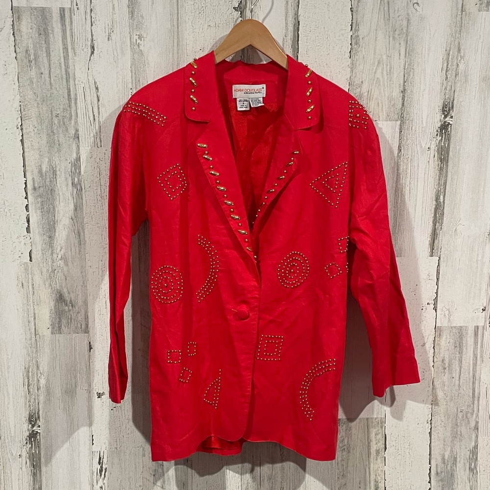 ADAM DOUGLASS ADRIANNA PAPELL Vintage 80’s Red and Gold Blazer Size 8